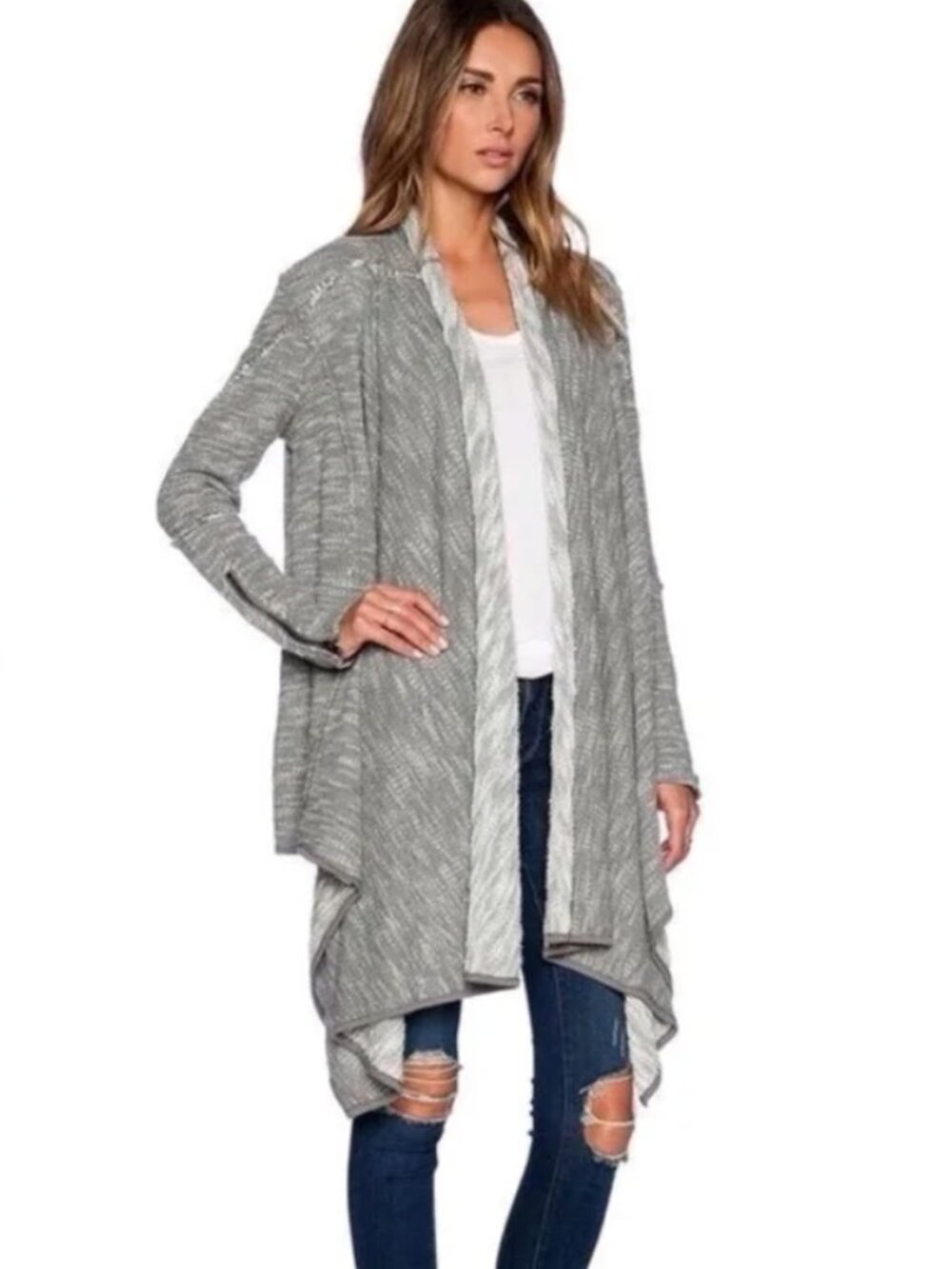 Free People In The Loop Asymmetrical Open Faced Zipper Sleeve Cardigan (Sz S)